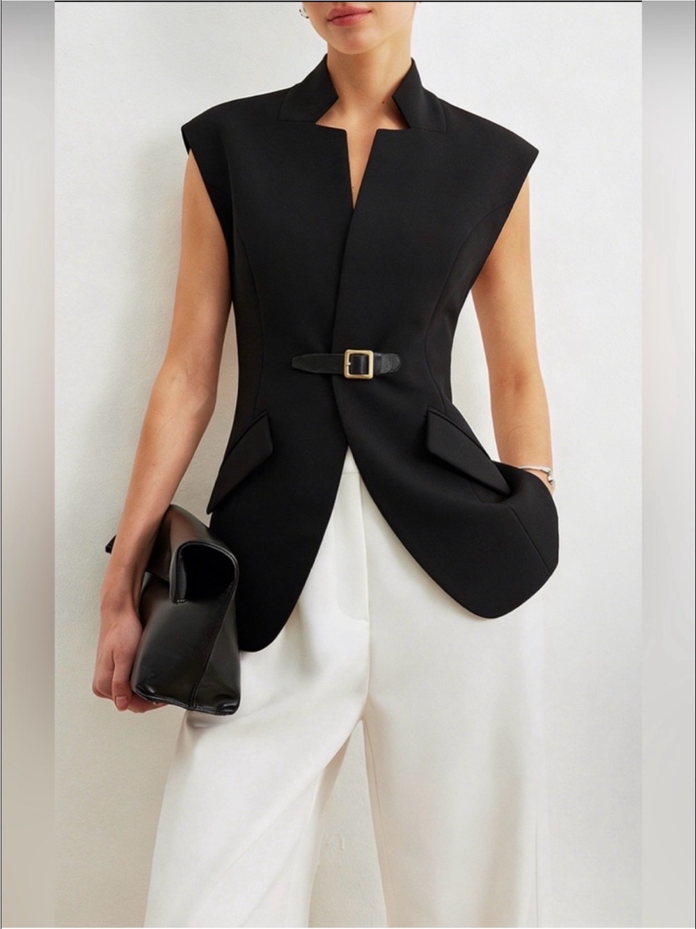 Commense Structured Sleeveless Vest with Waist Buckle NWT - Picture 1 of 8
